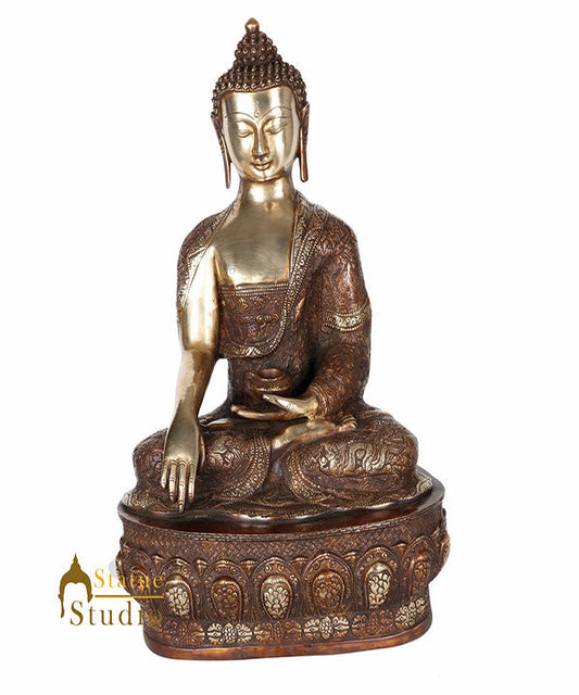 Indian Handmade Brass Bronze Buddhist Buddha Lucky Vastu Home Décor Statue 21"