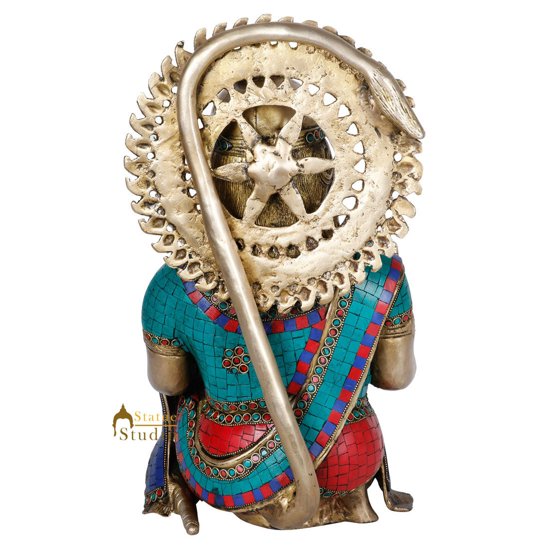 Brass Fine Sitting Hanuman Idol Stone Work For Home Decor Showpiece 16"