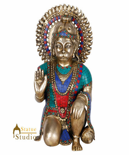 Brass Fine Sitting Hanuman Idol Stone Work For Home Decor Showpiece 16" by vendor-unknown - Hindu Gods (View 2)