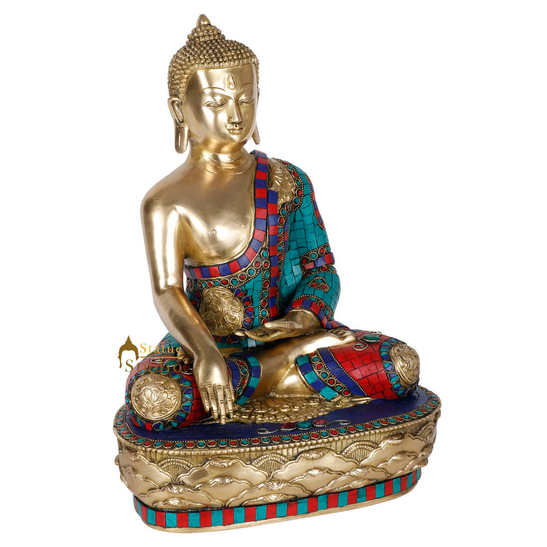 Nepalese Inlay Work Earth Touching Buddha Room Décor Statue Idol Figurines 15"