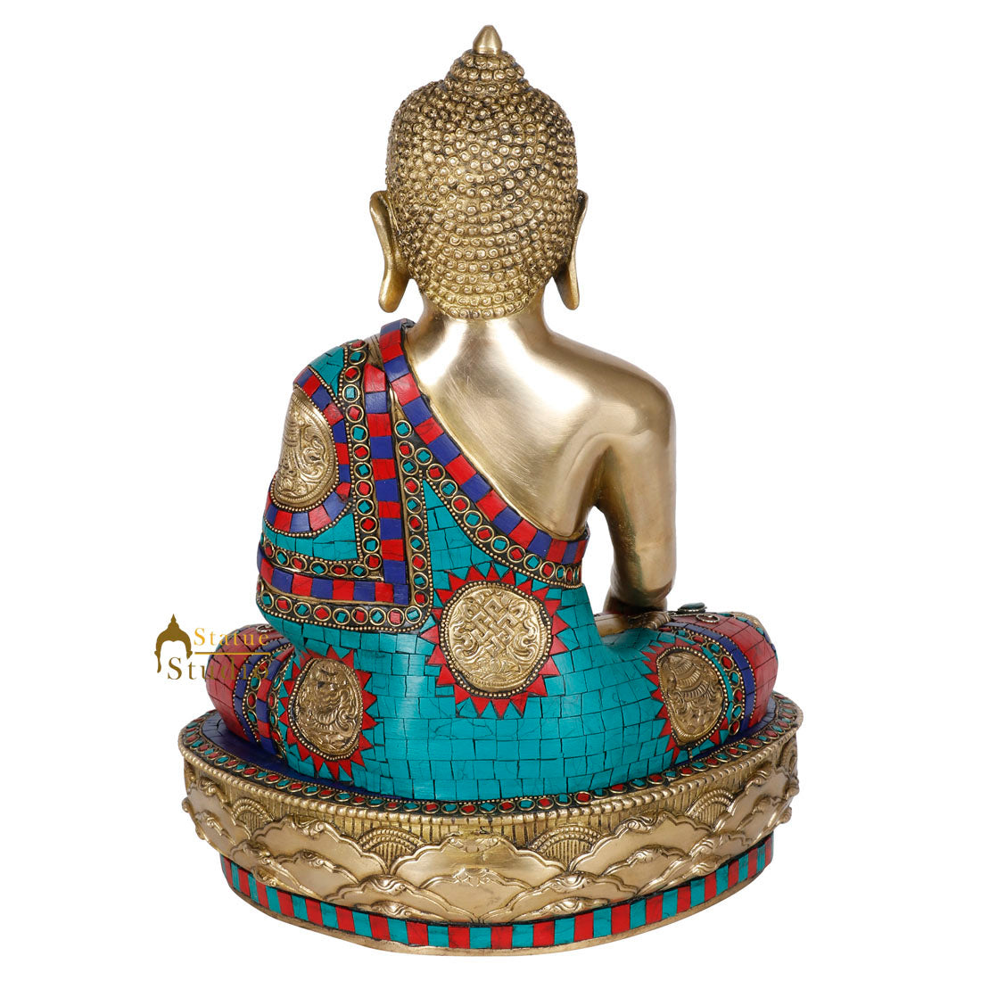 Nepalese Inlay Work Earth Touching Buddha Room Décor Statue Idol Figurines 15" - Image 4