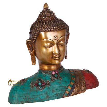 Brass Chinese Buddha Bust Idol Stone Work For Decor Showpiece 14" by vendor-unknown - Buddha (View 4)