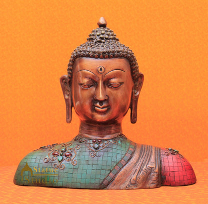 Brass Chinese Buddha Bust Idol Stone Work For Decor Showpiece 14" by vendor-unknown - Buddha