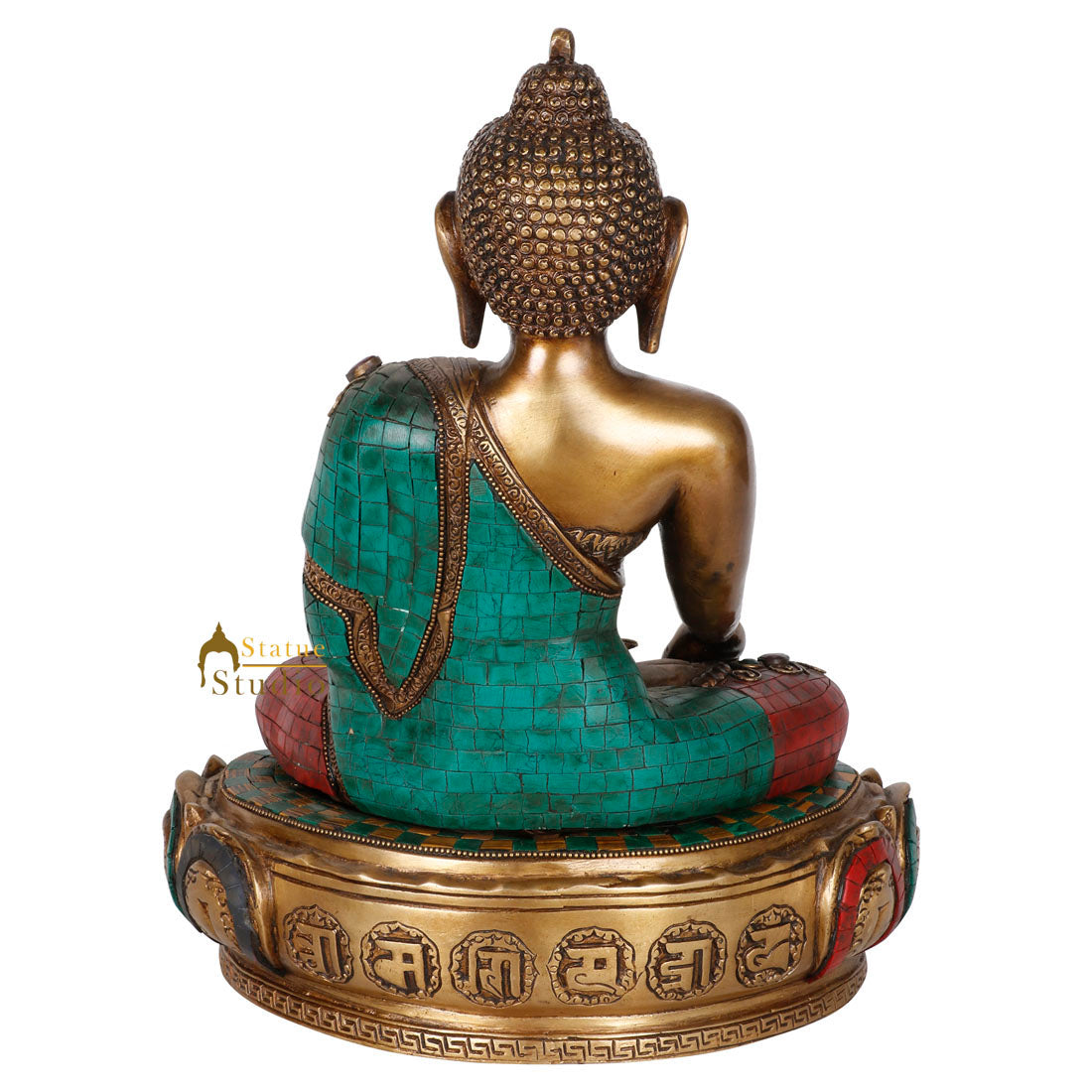 Antique Inlay Work Chinese Sakyamuni Buddha Bust Décor Idol Showpiece Statue 14" - Image 4