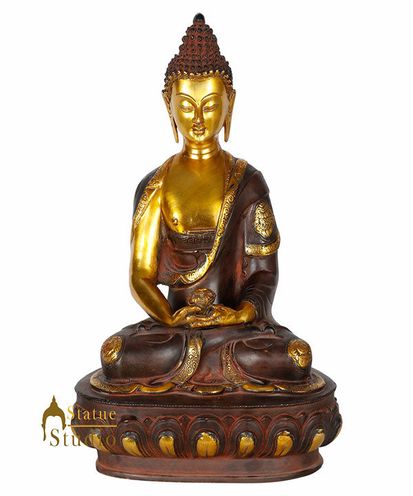 Antique Finish Indian Metal Buddhist Lord Buddha Statue Home Decorative Idol 17" - Eco-friendly - Sama Homes