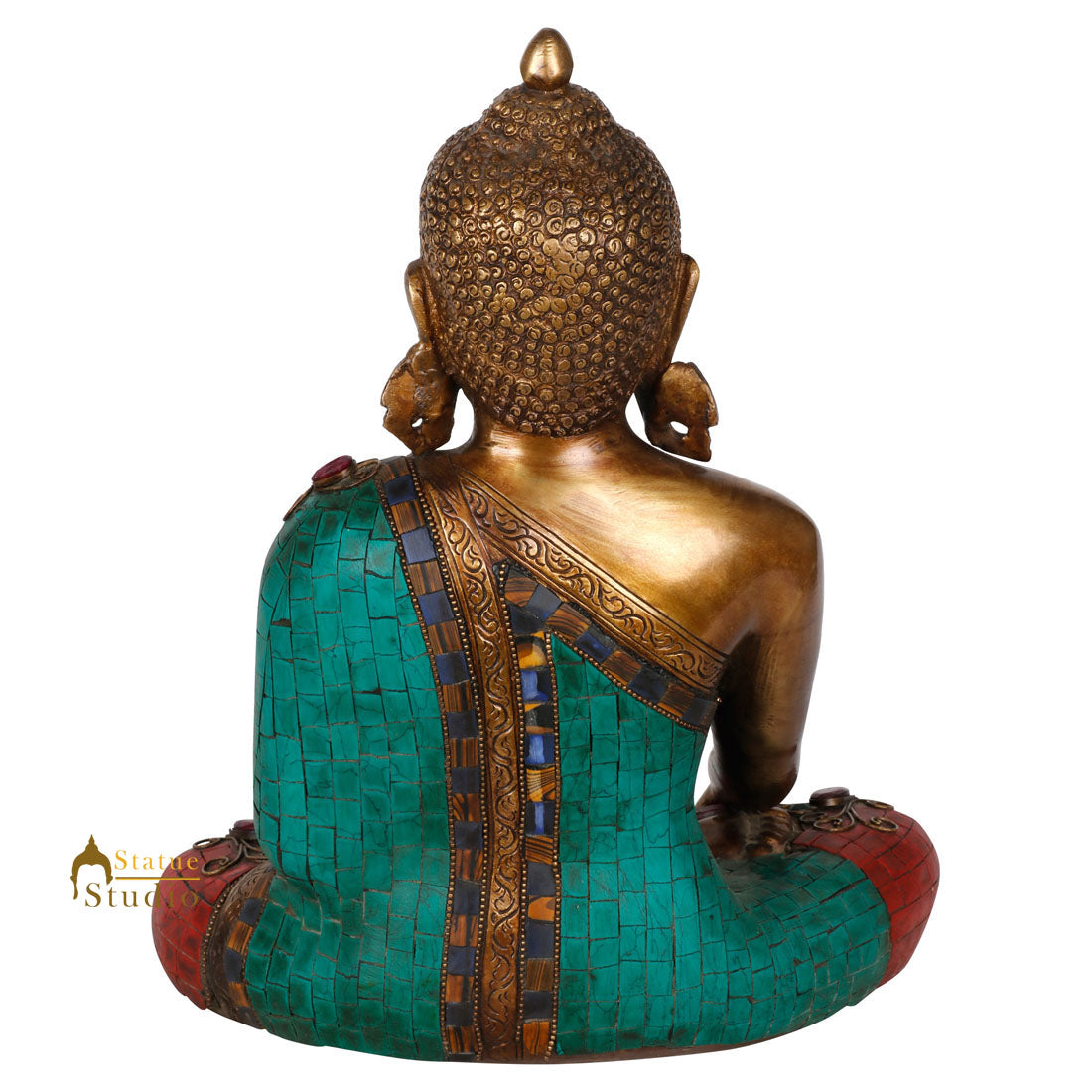 Brass Japanese Buddha Statue Finely Crafted Stone Work For Decor Idol Showpiece 12" - Image 5
