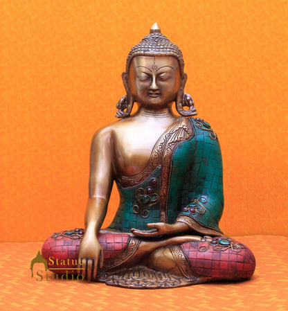 Brass Japanese Buddha Statue Finely Crafted Stone Work For Decor Idol Showpiece 12" by vendor-unknown - Buddha