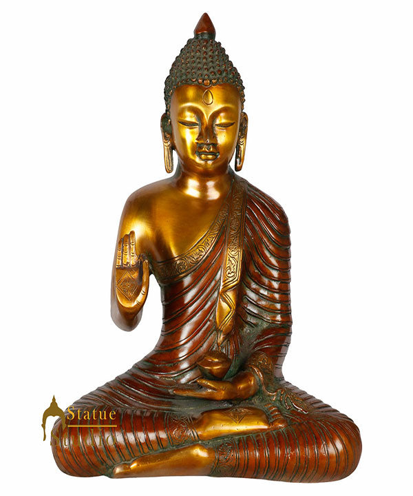 Indian Made Burmese Blessing Buddha Home Peace Décor Gift Idol Statue Figure 13" - Eco-friendly - Sama Homes
