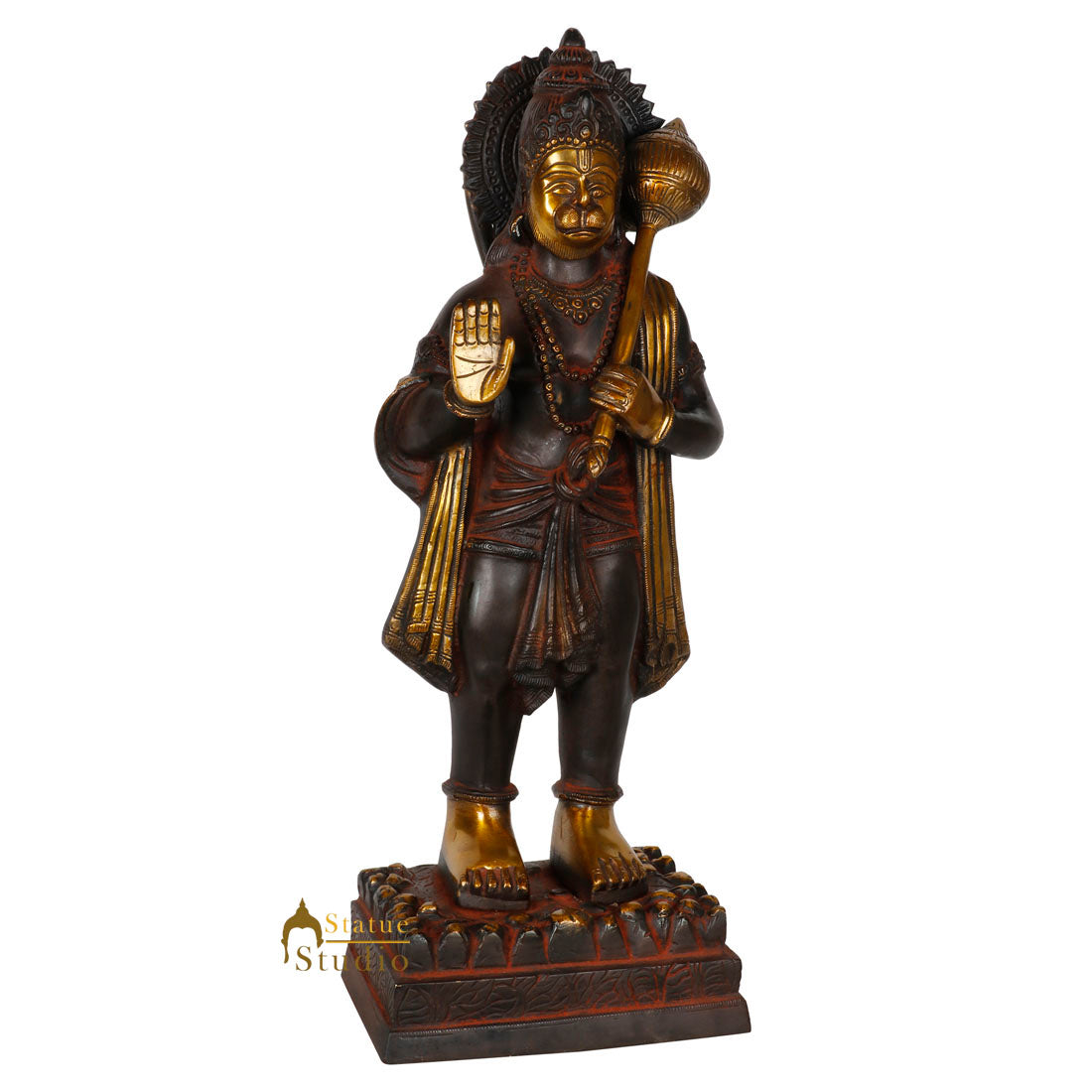 Brass Hanuman Statue Fine Work Antique Finish For Home Decor 16"