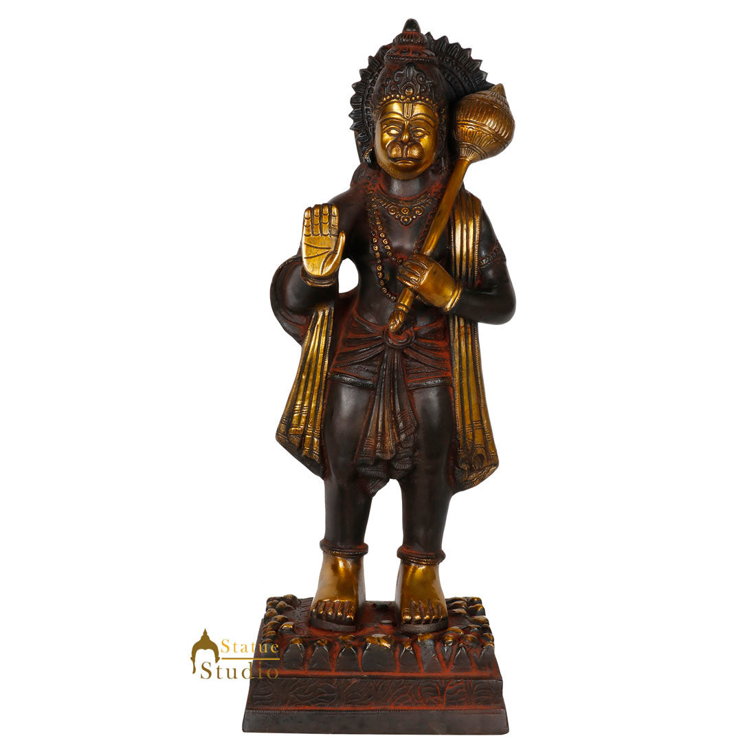 Brass Hanuman Statue Fine Work Antique Finish For Home Decor 16" - Image 2