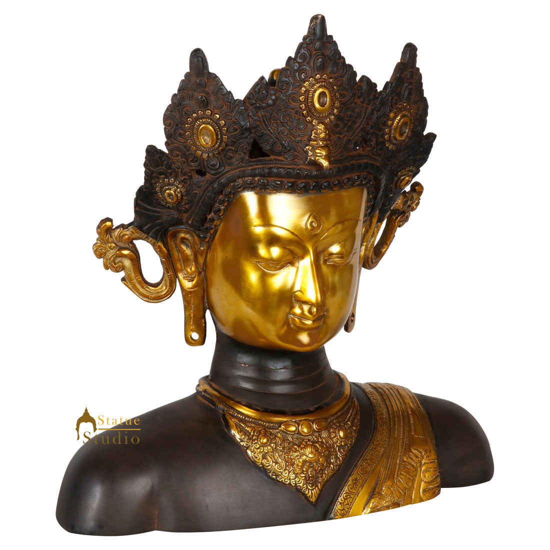 Antique Finish Fine Home Decorative Buddha Tara Bust Statue Showpiece Figure 16" - Image 3