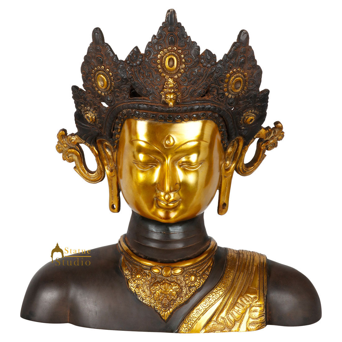 Antique Finish Fine Home Decorative Buddha Tara Bust Statue Showpiece Figure 16"