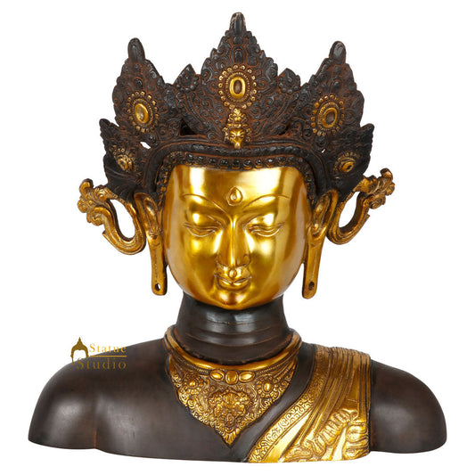 Antique Finish Fine Home Decorative Buddha Tara Bust Statue Showpiece Figure 16"