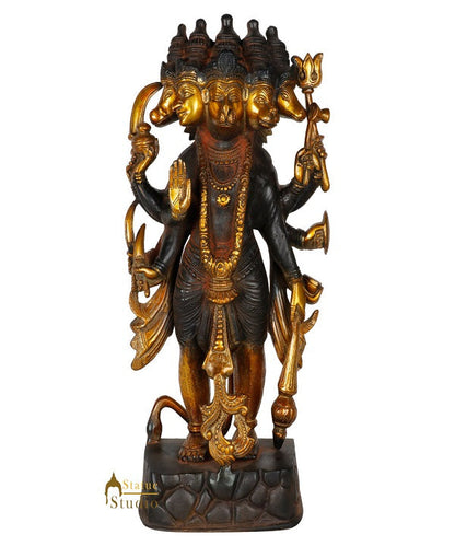 Brass Standing Panchmukhi Hanuman Statue Antique Finish For Home Décor 17" by vendor-unknown - Hindu Gods (View 2)