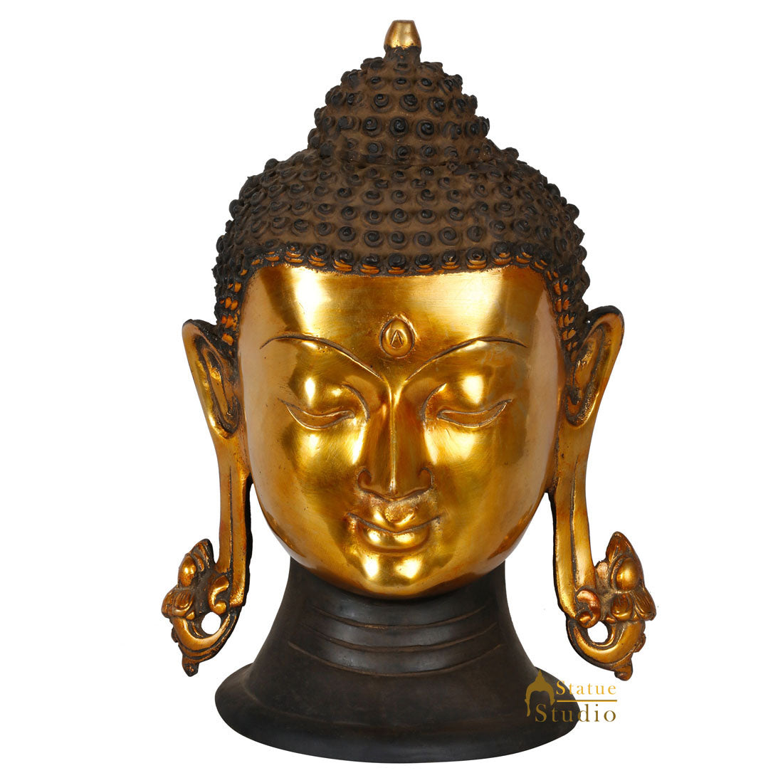 Indian Metal Buddha Head Showpiece Home Office Décor Gift Souvenir Statue 11" - Image 2