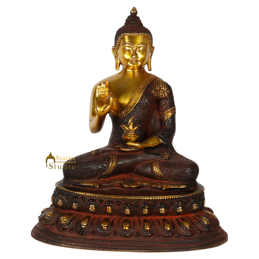 Indian Antique Look Brass Blessing Sitting Buddha Statue Idol Figurine 12"
