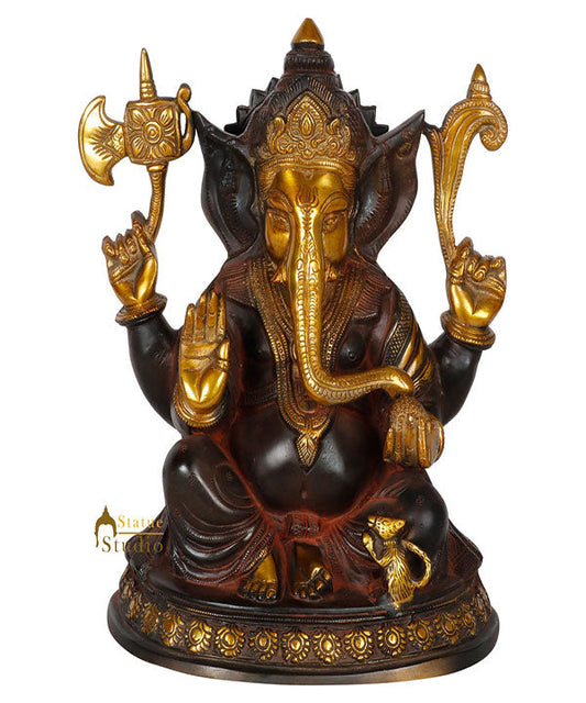 Indian Antique Finish Religious Spiritual Ganpati Décor Statue Ganesha Idol 11"
