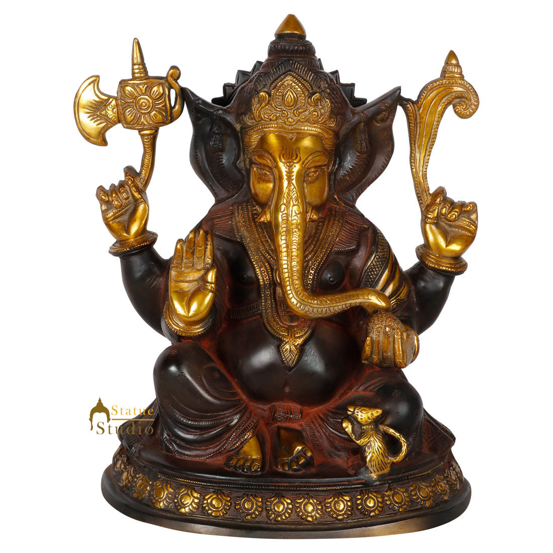 Indian Antique Finish Religious Spiritual Ganpati Décor Statue Ganesha Idol 11" - Image 2