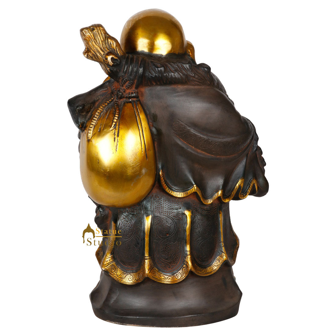 Brass Chinese Laughing Happy Buddha Statue Antique Finish Lucky Fengshui Vastu 17 Inch - Image 4