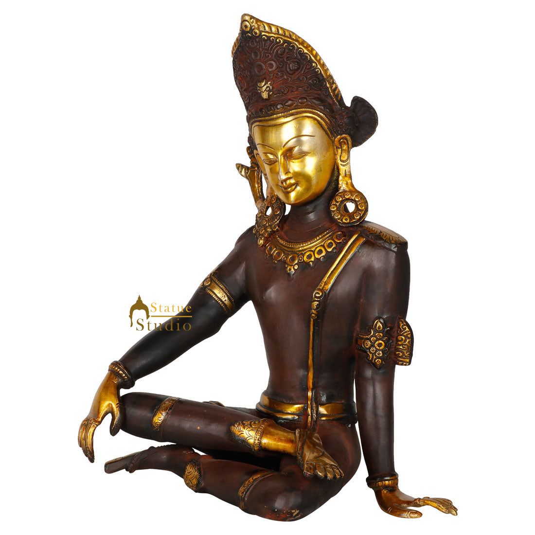 Antique Finish Lord Inder Statue Fine Indra Murti Décor Gift Idol Showpiece 14" - Image 3