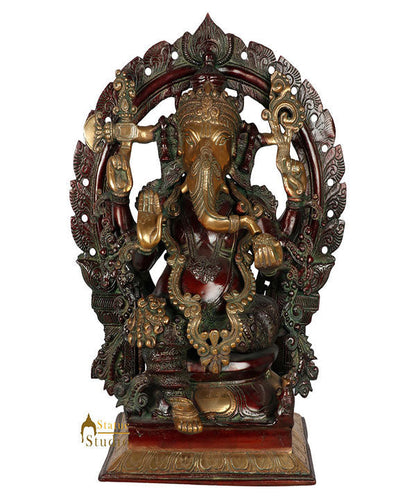 Brass Handcrafted Sitting Ganesha Murti Fine Decorative Statue Idol Figure 18" by vendor-unknown - Hindu Gods