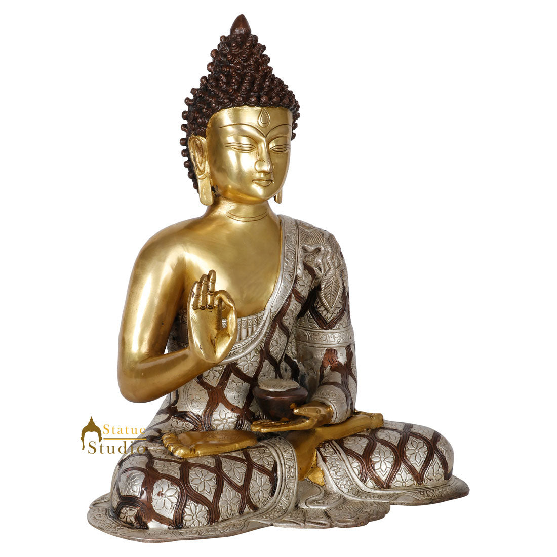 Brass Exclusive Look Blessing Buddha Statue For Home Decor Showpiece 17" - Image 4