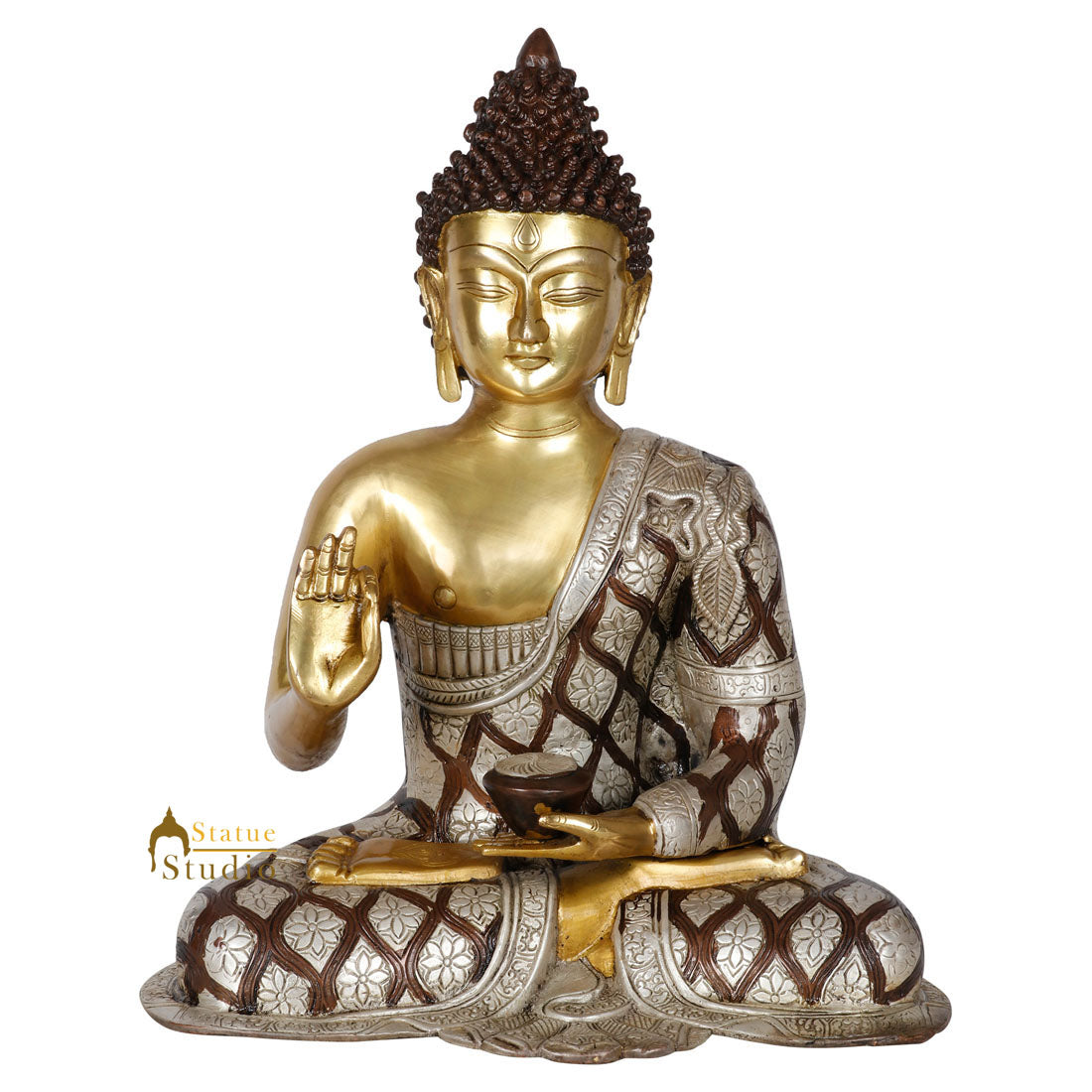 Brass Exclusive Look Blessing Buddha Statue For Home Decor Showpiece 17"
