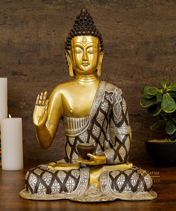 Brass Exclusive Look Blessing Buddha Statue For Home Decor Showpiece 17" - Image 2