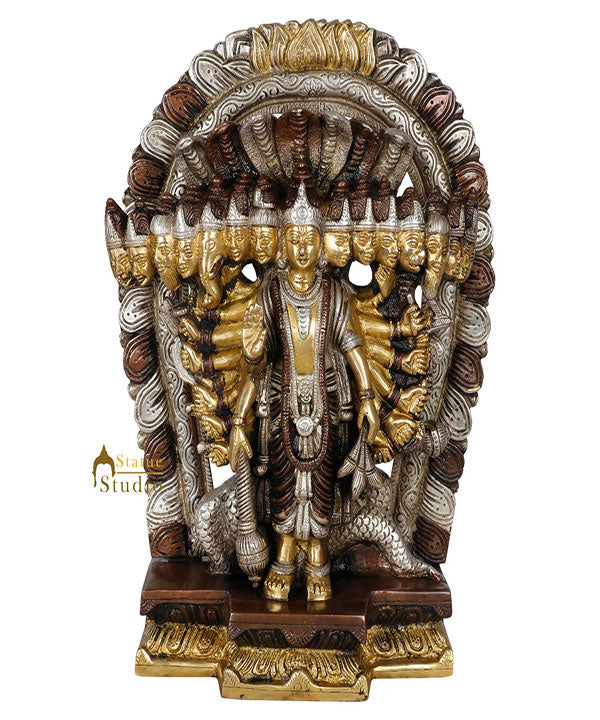 Indian Brass Exclusive Dashavtar Vishnu Multiple Head Décor Gift Idol Statue 11" - Eco-friendly - Sama Homes