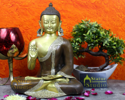 Exclusive Brass Kundal Buddha Statue Blessing Mudra For Home Decor Idol 13"