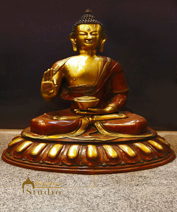 Brass Buddha Statue For Home Décor Diwali Corporate Gift Showpiece 35" - Eco-friendly - Sama Homes