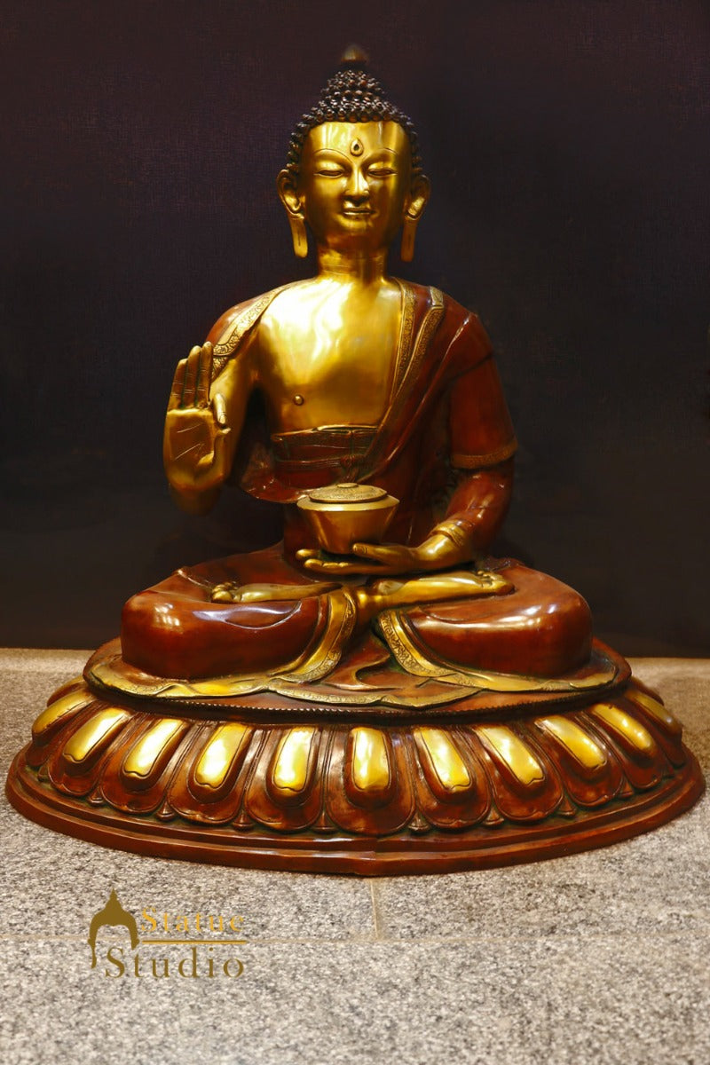 Brass Buddha Statue For Home Décor Diwali Corporate Gift Showpiece 35" - Image 2