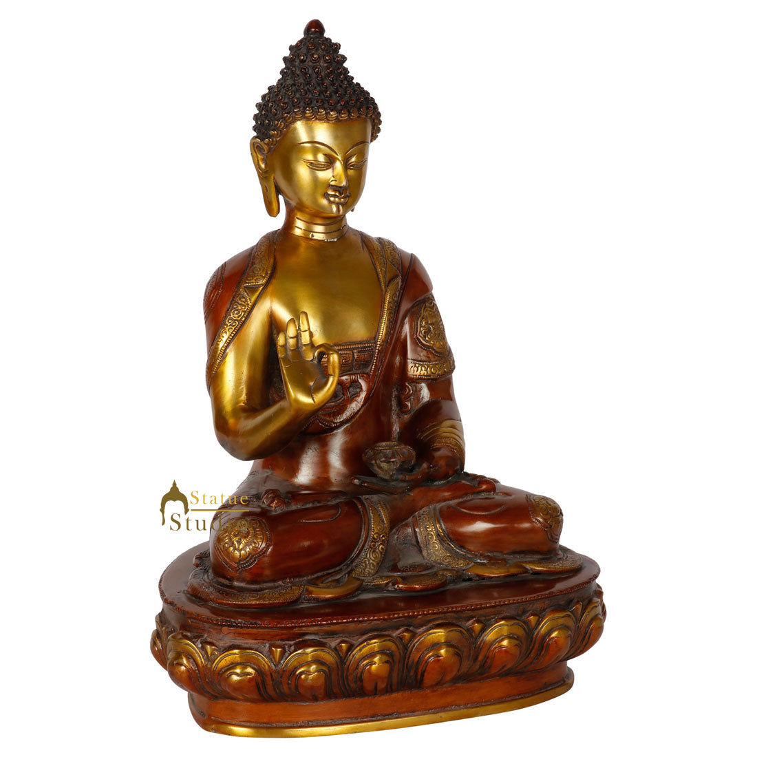 Brass Buddha Statue Antique Finish For Home Decor Showpiece 17" - Image 5