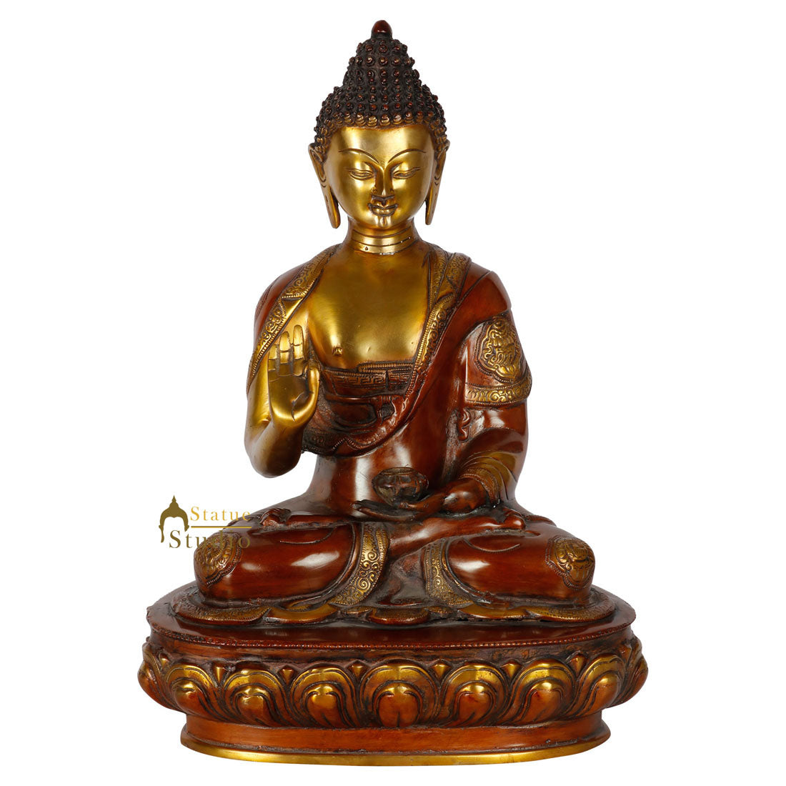 Brass Buddha Statue Antique Finish For Home Decor Showpiece 17" - Image 4