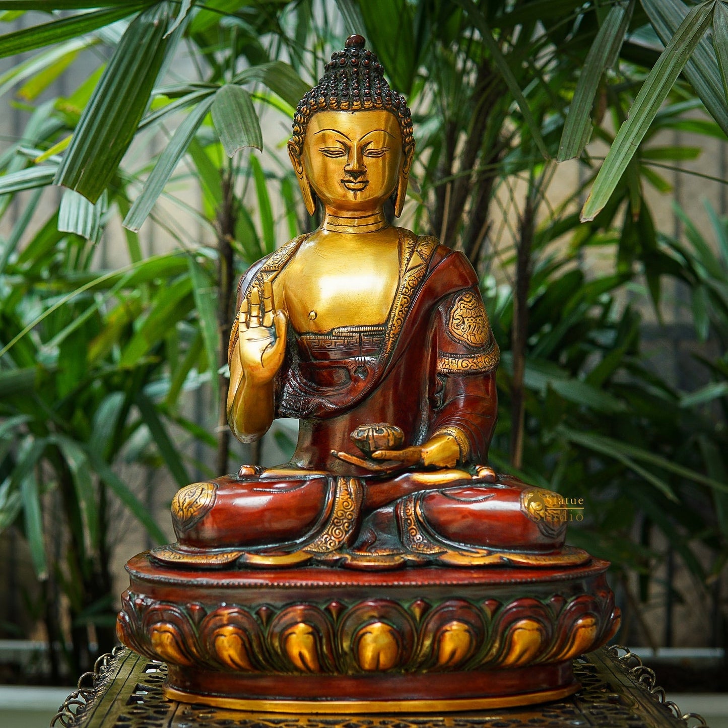 Brass Buddha Statue Antique Finish For Home Decor Showpiece 17"