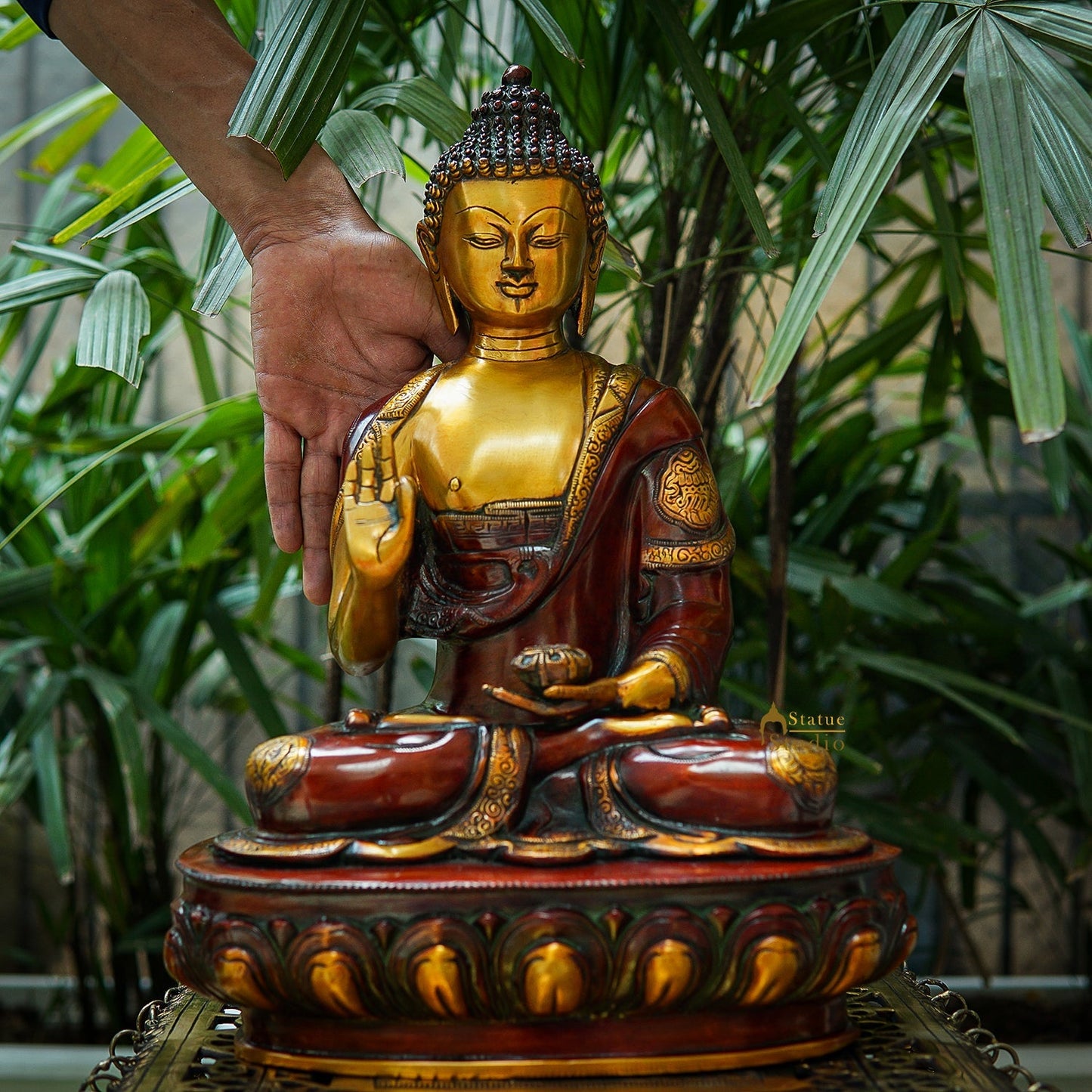 Brass Buddha Statue Antique Finish For Home Decor Showpiece 17"