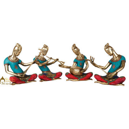 Indian Brass Handicraft Musician 4 pc Set Fine Inlay Décor Showpiece Statue 14" by vendor-unknown - Decor (View 2)