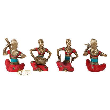 Indian Brass Musician Ladies 4 pc Set Fine Inlay Décor Showpiece Statue 11" by vendor-unknown - Decor (View 3)