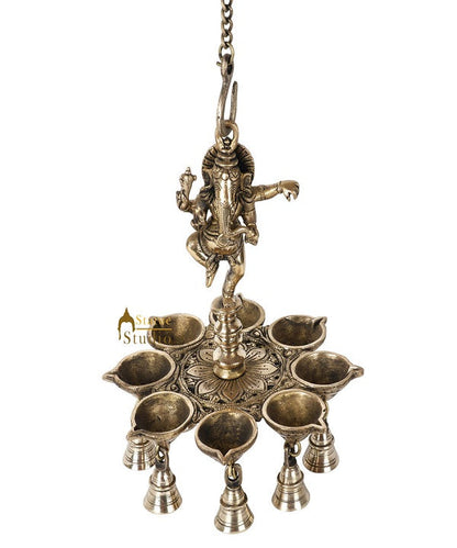Indian Brass South Indian Style Ganesha Hanging Oil Lamp Ganpati Temple Diya 10" by vendor-unknown - Spiritual (View 2)