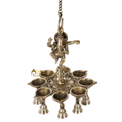 Indian Brass South Indian Style Ganesha Hanging Oil Lamp Ganpati Temple Diya 10" by vendor-unknown - Spiritual