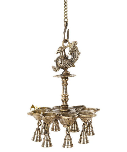 Indian Brass South Indian Style Peacock Hanging Oil Lamp Bird Temple Diya 10" by vendor-unknown - Spiritual (View 2)