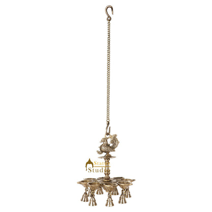 Indian Brass South Indian Style Peacock Hanging Oil Lamp Bird Temple Diya 10" by vendor-unknown - Spiritual (View 3)