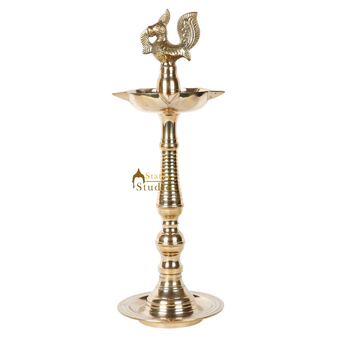 Indian Brass Religious Temple Spiritual Décor Standing Peacock Bird Diya 16" - Eco-friendly - Sama Homes
