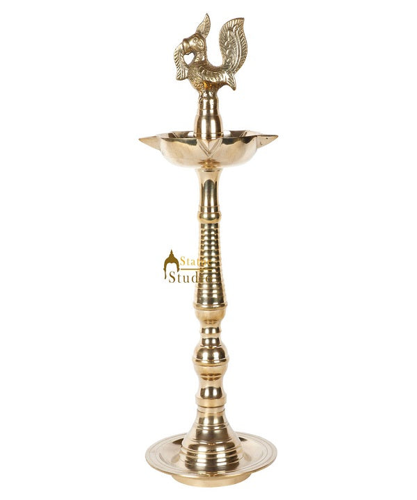 Indian Brass Religious Temple Spiritual Décor Standing Peacock Bird Diya 16" - Image 2