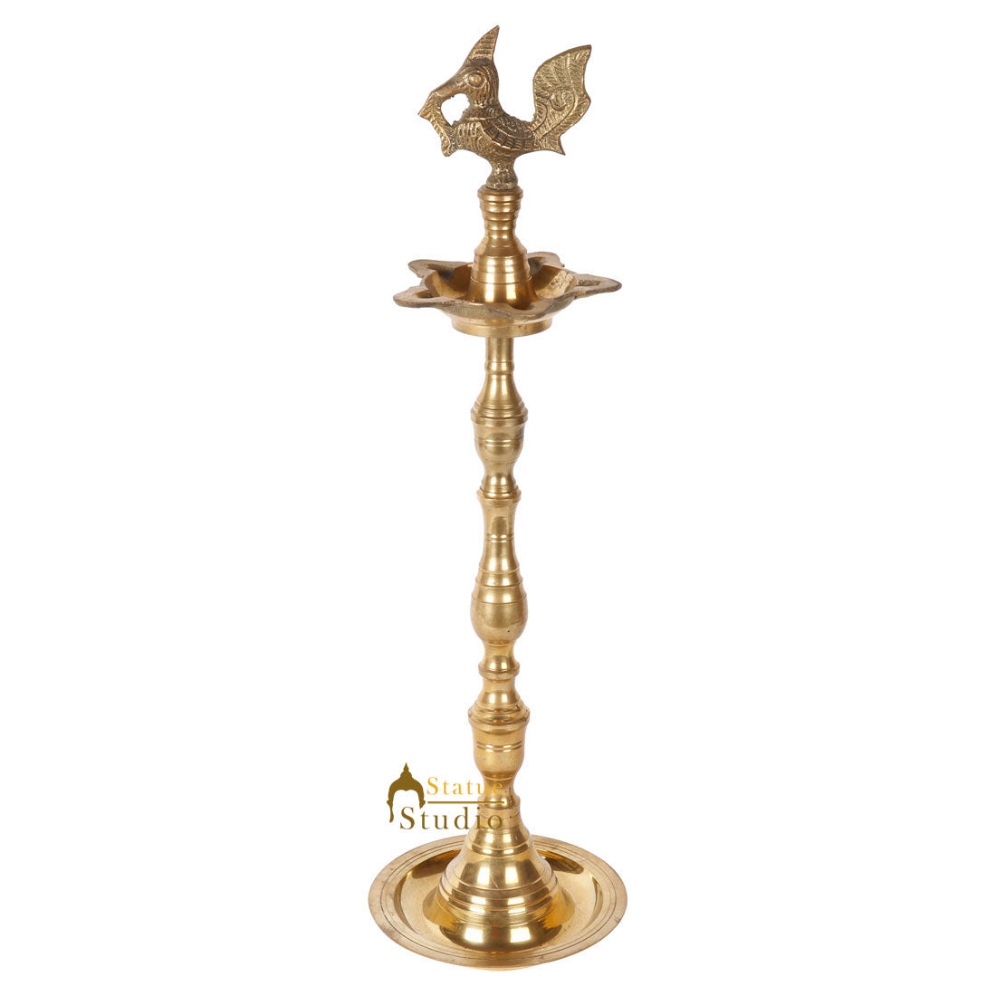 Indian Brass Religious Temple Spiritual Décor Standing Peacock Bird Diya 20"