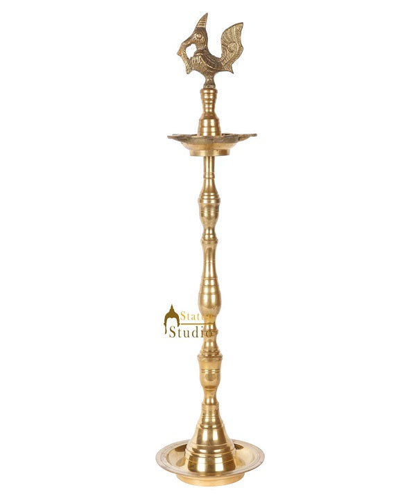 Indian Brass Religious Temple Spiritual Décor Standing Peacock Bird Diya 20" - Image 2