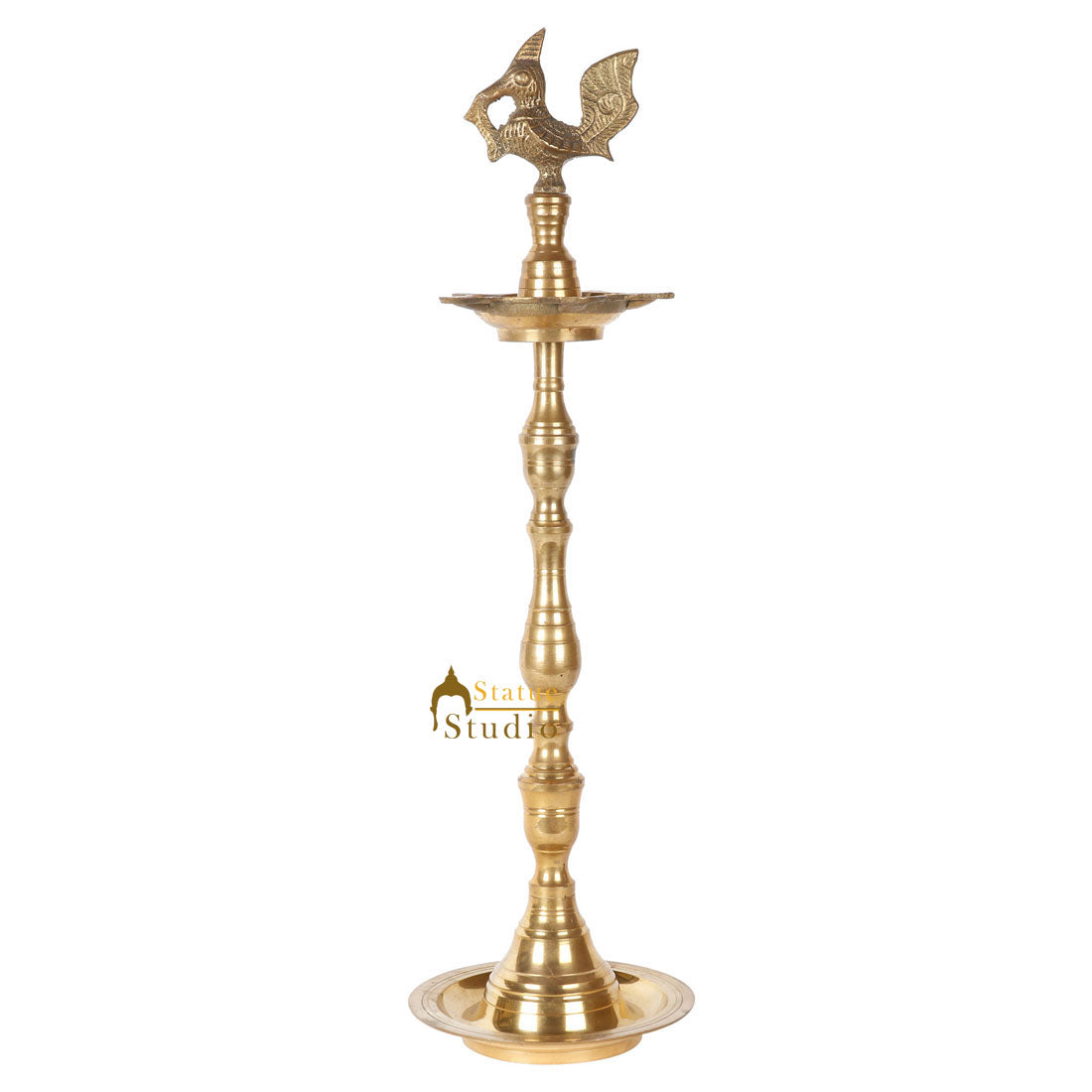 Indian Brass Religious Temple Spiritual Décor Standing Peacock Bird Diya 20"