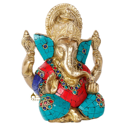 Brass Small Ganesha Idol With Stone Work 5 Inch by vendor-unknown - Hindu Gods (View 2)