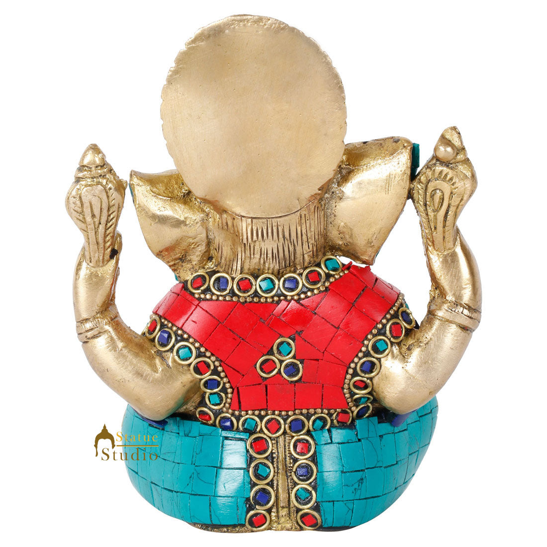 Brass Small Ganesha Idol With Stone Work 5 Inch - Image 4