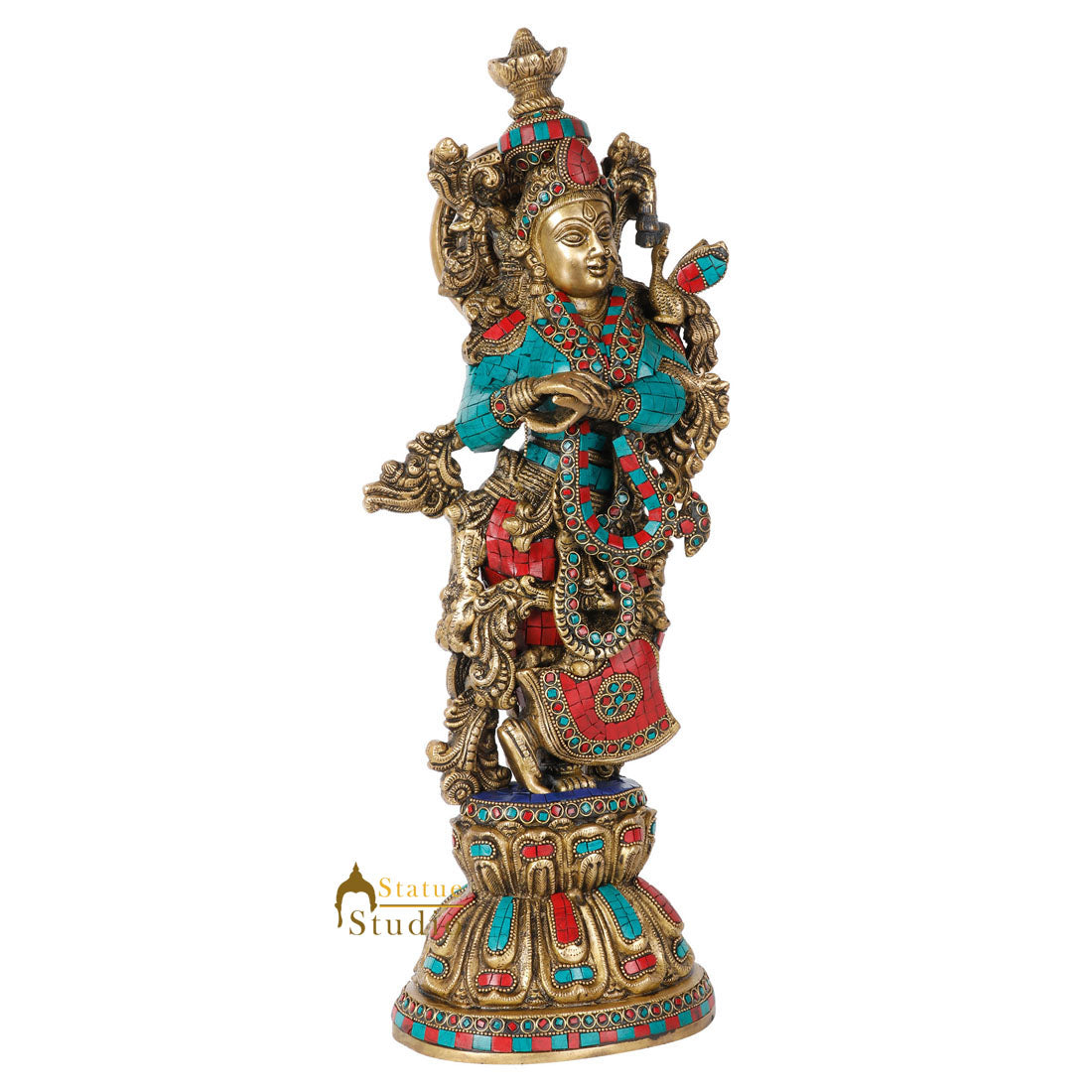Indian Goddess Radha Brass Inlay Decorative Statue Idol Showpiece 20" - Image 3